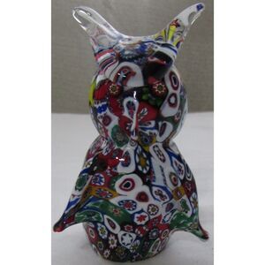 Glass of Venice Murano Owl Millefiori art glass multicolored beautiful statue